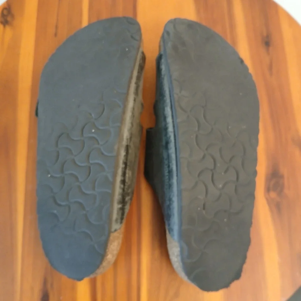 Birkenstock Arizona Sandals Mens 38 Black Leather Double Buckle Cork Slide